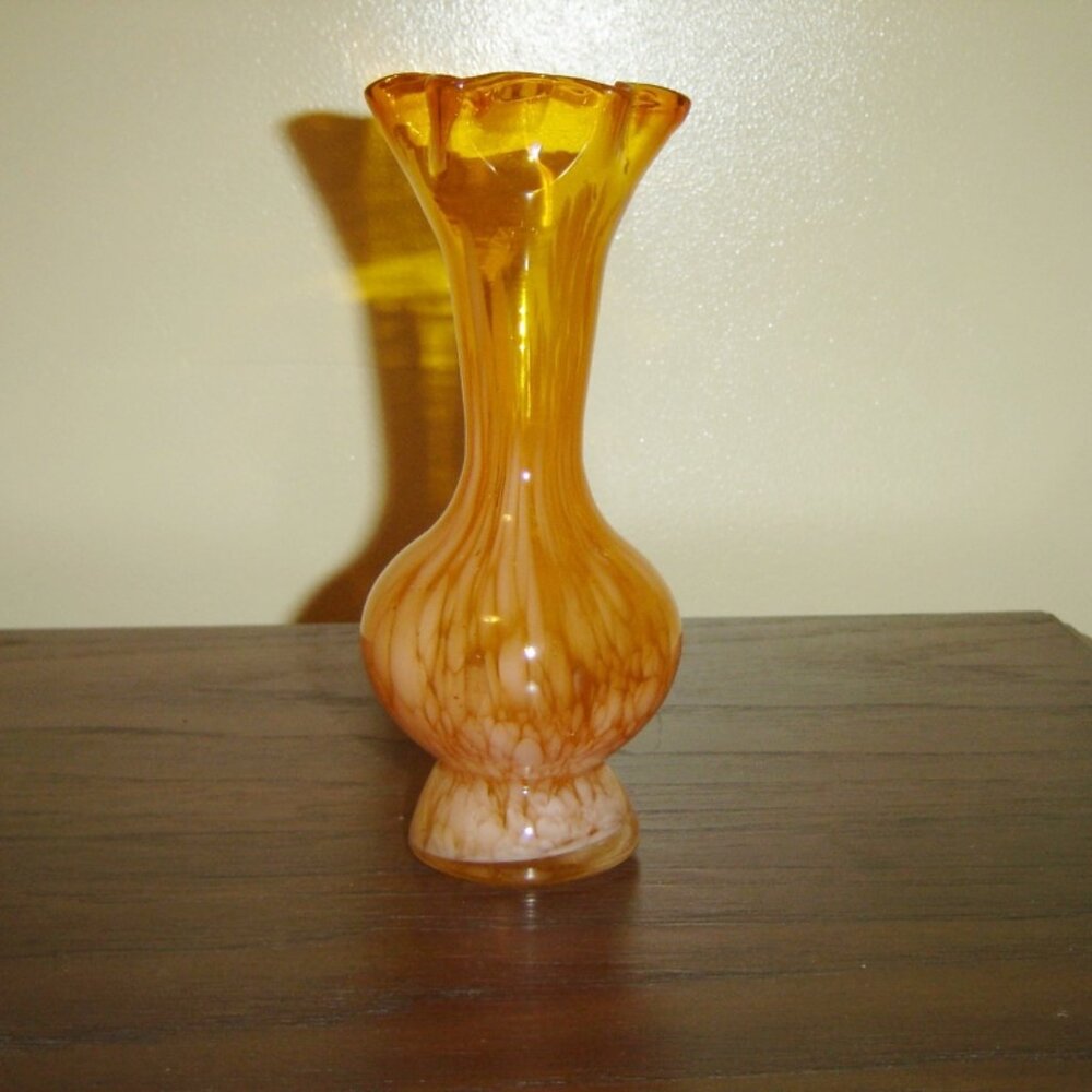 Handblown orange speckled art glass vase VGU